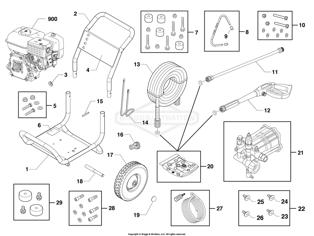 Main Unit Diagram and Parts List for 020753-00  Briggs and Stratton Pressure Washer